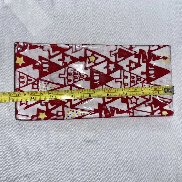 Candy Dish Made in Italy Rectangle Christmas Tree Pattern Red Bright Stars READ - Picture 10 of 10
